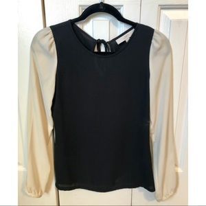 LOFT Black/Cream Long Sleeve Blouse